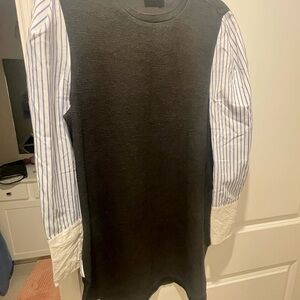 Chic Black Mini Dress with Striped Sleeves